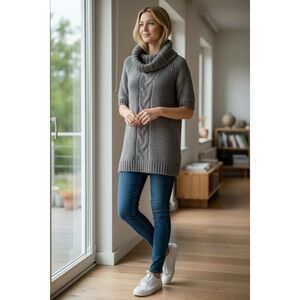 Vince Sweater Womens Small Brown Gray Wool‎ Cowl Neck Tunic Dress Made Italy